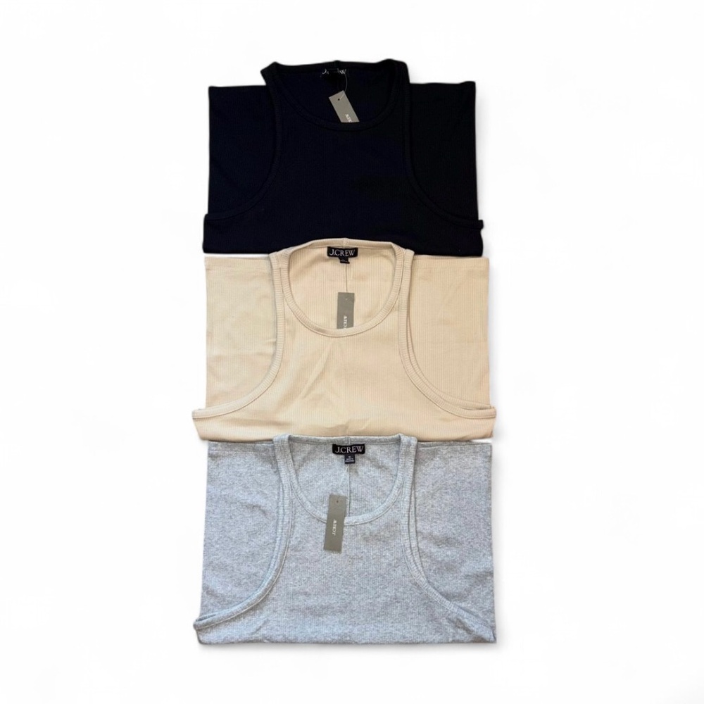 J. Crew Lot of 3 NWT Gray/Black/Nude New Favorite  Tank Top In Vintage Rib L/XL